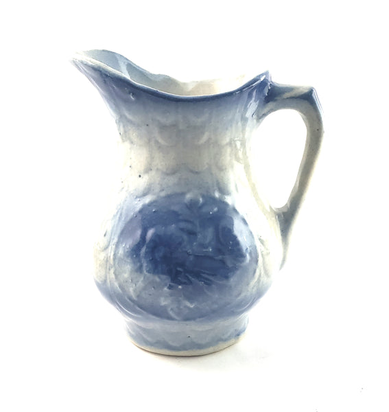 Antique Blue and White Salt Glazed Stoneware Pitcher - Ewer 7"