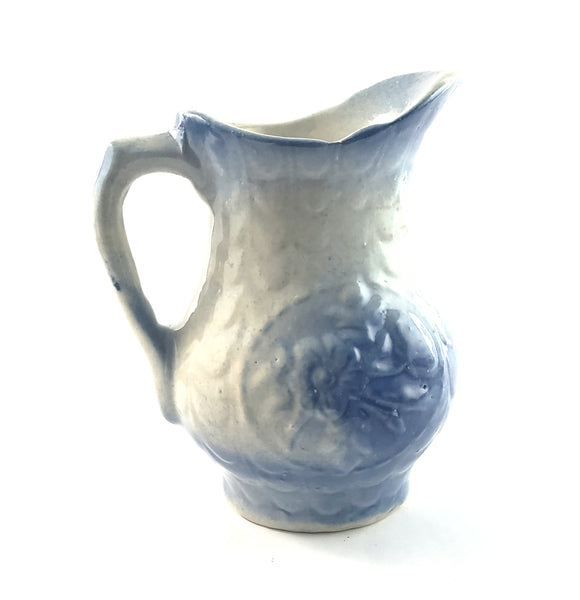 Antique Blue and White Salt Glazed Stoneware Pitcher - Ewer 7"