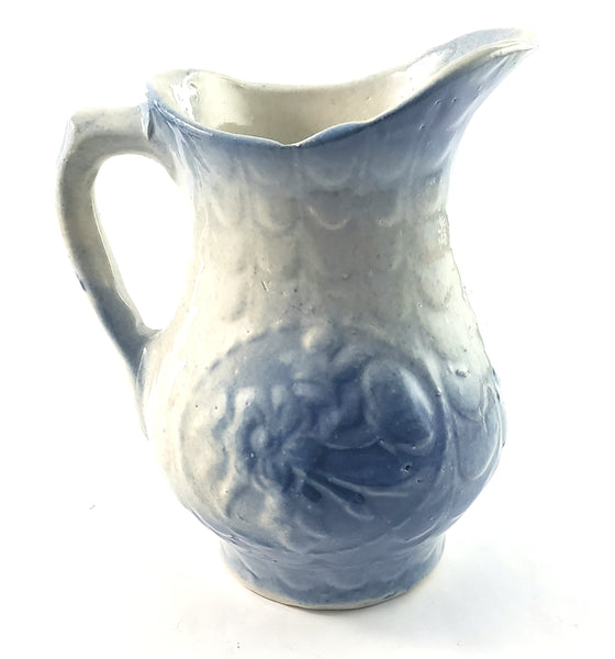 Antique Blue and White Salt Glazed Stoneware Pitcher - Ewer 7"