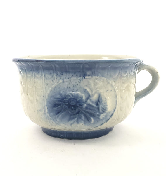Antique Blue & White Salt Glazed Stoneware Childs Chamber Pot Floral Pattern