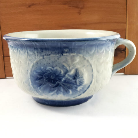 Antique Blue & White Salt Glazed Stoneware Childs Chamber Pot Floral Pattern