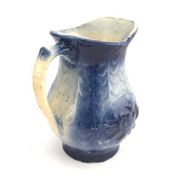 Antique Cobalt Blue Salt Glaze Stoneware Pitcher 1 Quart