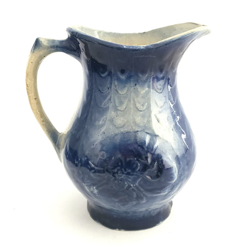 Antique Cobalt Blue Salt Glaze Stoneware Pitcher 1 Quart