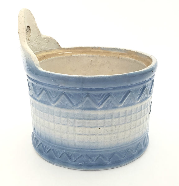 Antique Blue and White Stoneware Salt Crock Rickrack Waffle Missing Lid