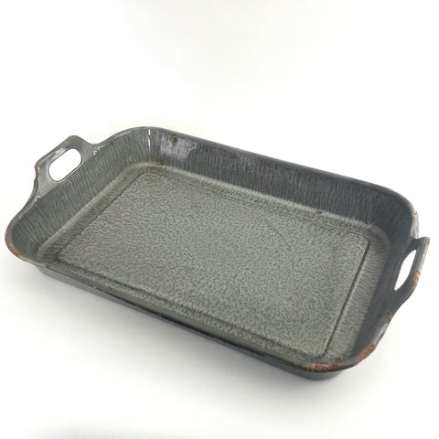 Antique Gray Graniteware Enamelware Serving Pan Centerpiece Tray 18 1/2" Long
