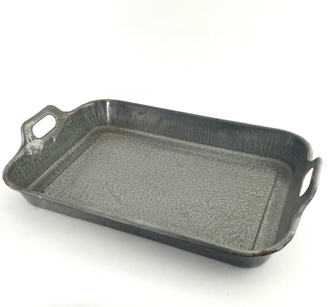 Antique Gray Graniteware Enamelware Serving Pan Centerpiece Tray 18 1/2" Long
