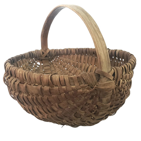 Large Antique Handwoven Splint Basket 18 1/2" with Bentwood Handle