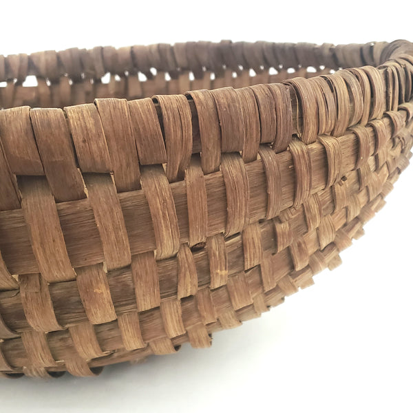 Large Antique Hand Woven Splint Basket 18 1/2" with Bentwood Handle