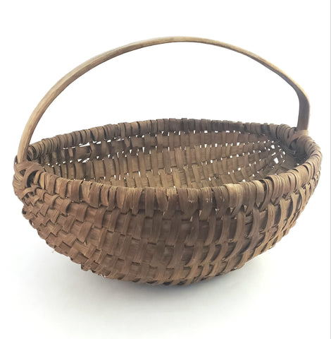 Large Antique Hand Woven Splint Basket 18 1/2" with Bentwood Handle