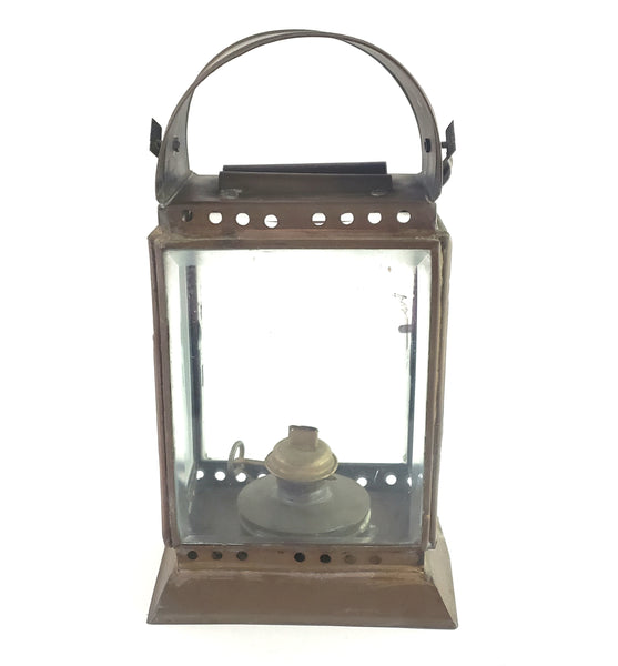 Early Nautical Brass & Glass Kerosene Hanging Oil Lantern
