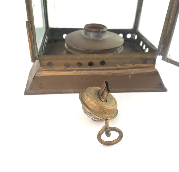 Early Nautical Brass & Glass Kerosene Hanging Oil Lantern
