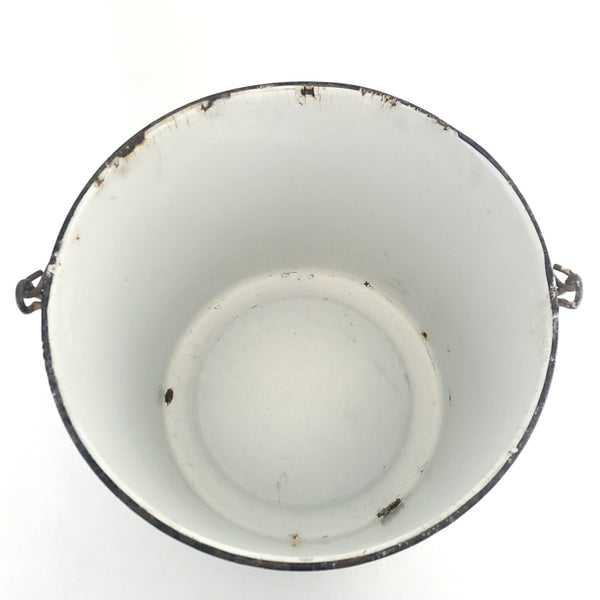 Antique Green & White Swirl Graniteware Pail Bucket Bail Handle Wood Grip