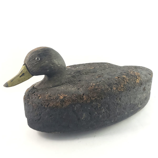Large Vintage Cork and Wood Decoy Duck 19" Long Glass Eyes Signed