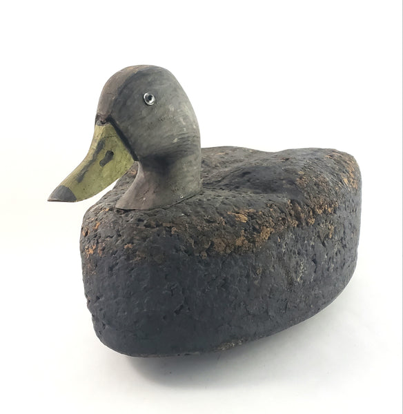 Large Vintage Cork and Wood Decoy Duck 19" Long Glass Eyes Signed