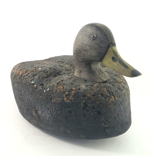Large Vintage Cork and Wood Decoy Duck 19" Long Glass Eyes Signed