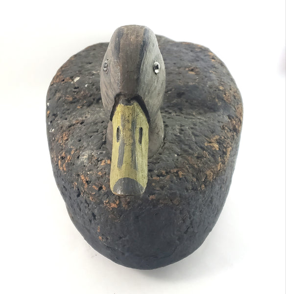 Large Vintage Cork and Wood Decoy Duck 19" Long Glass Eyes Signed
