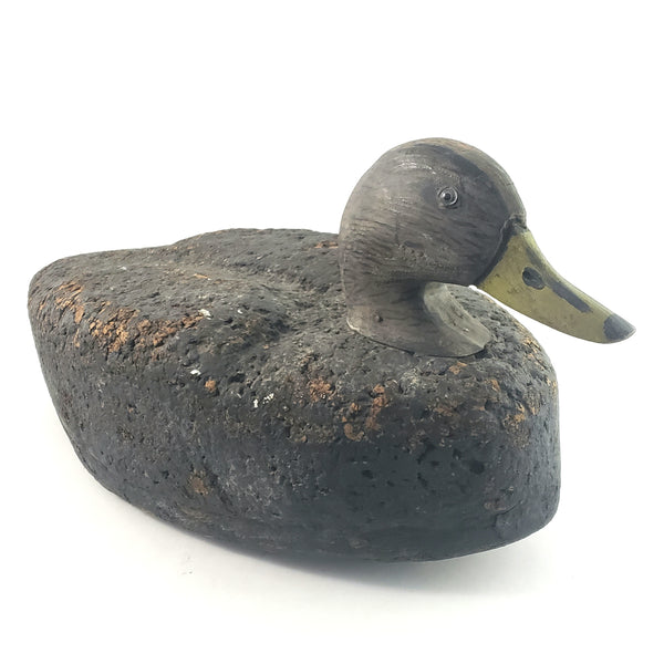 Large Vintage Cork and Wood Decoy Duck 19" Long Glass Eyes Signed