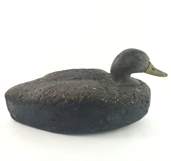 Large Vintage Cork and Wood Decoy Duck 19" Long Glass Eyes Signed