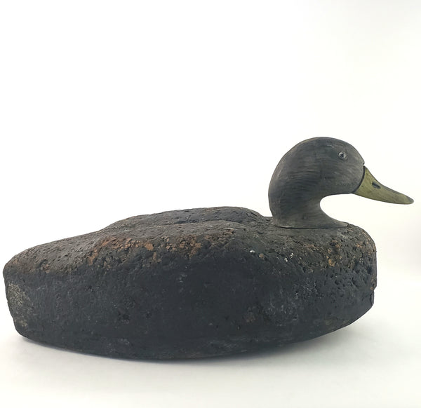 Large Vintage Cork and Wood Decoy Duck 19" Long Glass Eyes Signed