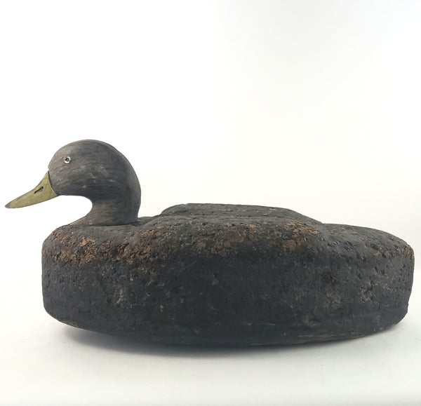 Large Vintage Cork and Wood Decoy Duck 19" Long Glass Eyes Signed