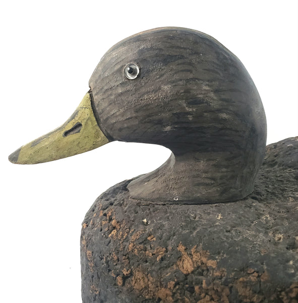 Large Vintage Cork and Wood Decoy Duck 19" Long Glass Eyes Signed