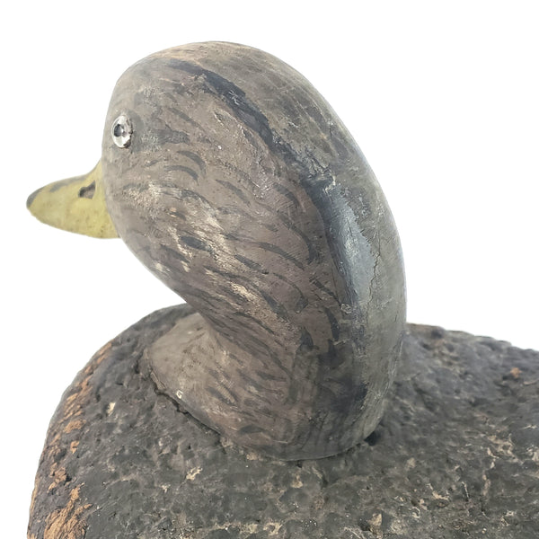 Large Vintage Cork and Wood Decoy Duck 19" Long Glass Eyes Signed
