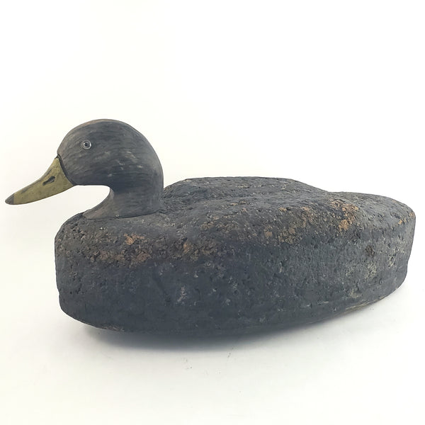 Large Vintage Cork and Wood Decoy Duck 19" Long Glass Eyes Signed