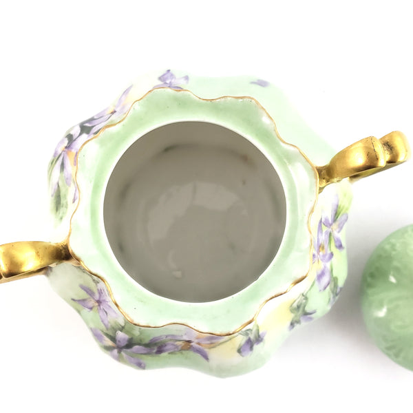 Antique MZ Austria Porcelain Sugar Bowl Matching Lid Pastel Iris Mold 864