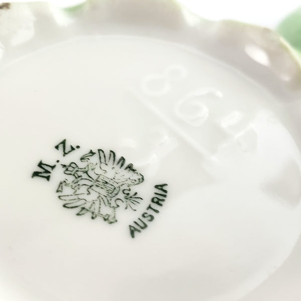 Antique MZ Austria Porcelain Sugar Bowl Matching Lid Pastel Iris Mold 864