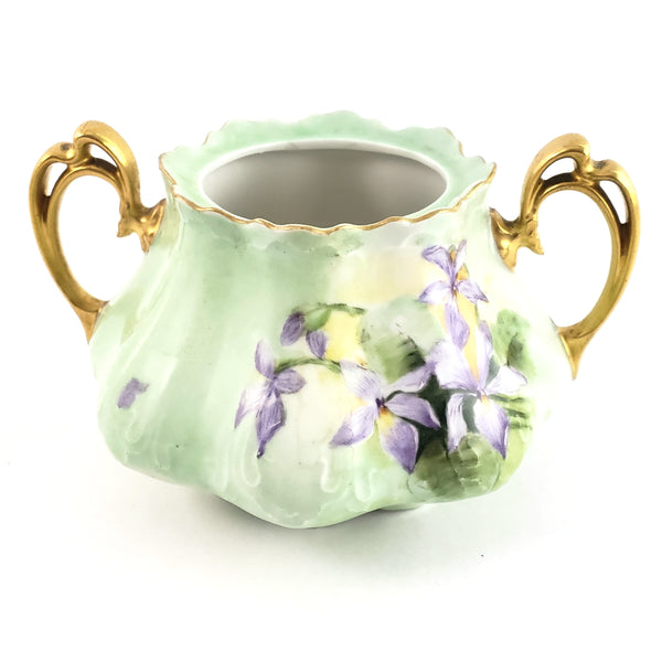 Antique MZ Austria Porcelain Sugar Bowl Matching Lid Pastel Iris Mold 864