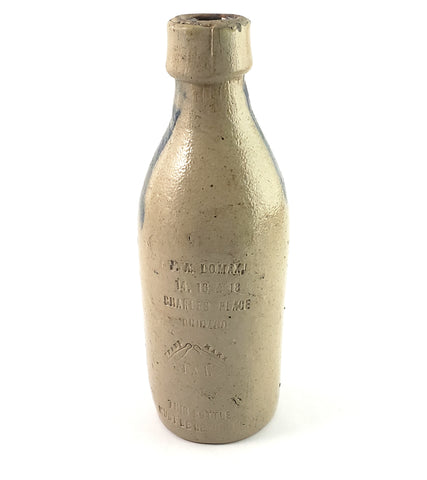Antique Salt Glazed Stoneware Beer Bottle JA Lomax Chicago Il Cobalt Blue Wash Stroke