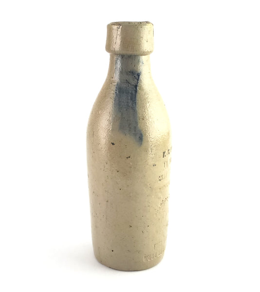 Antique Salt Glazed Stoneware Beer Bottle JA Lomax Chicago IL Cobalt Blue Wash Stroke