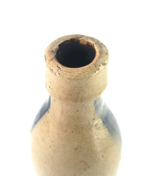 Antique Salt Glazed Stoneware Beer Bottle JA Lomax Chicago IL Cobalt Blue Wash Stroke