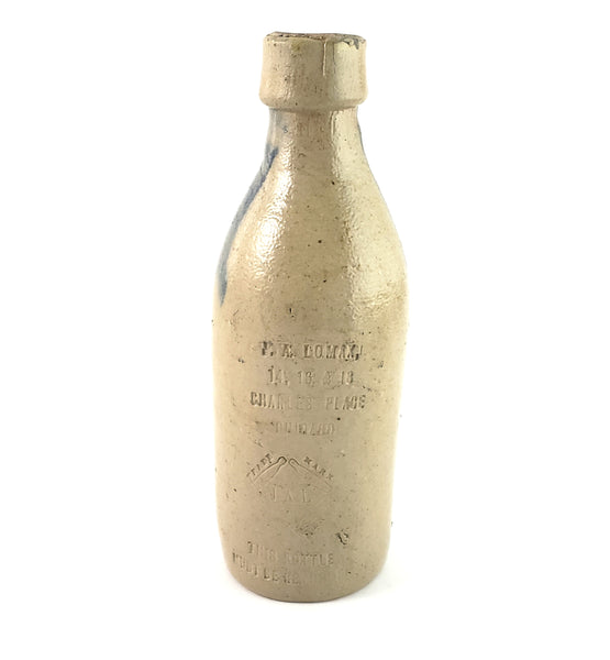 Antique Salt Glazed Stoneware Beer Bottle JA Lomax Chicago IL Cobalt Blue Wash Stroke