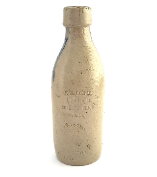 Antique Salt Glazed Stoneware Beer Bottle JA Lomax Chicago IL Cobalt Blue Wash Stroke