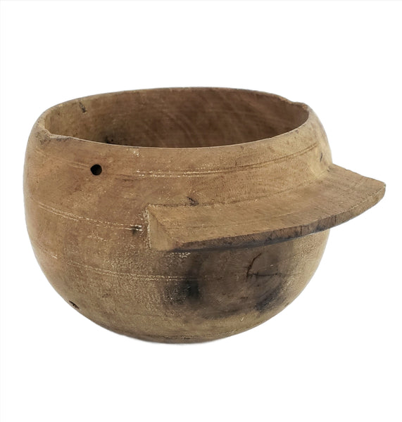 Primitive Wooden Turned Bowl with Side Handle