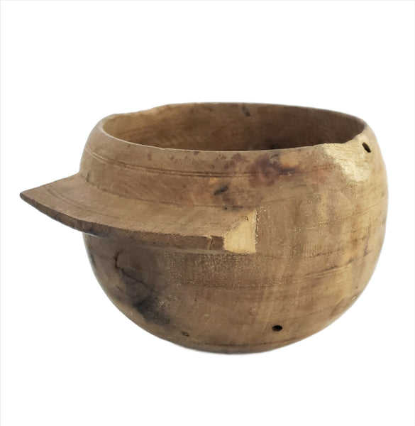 Primitive Wooden Turned Bowl with Side Handle