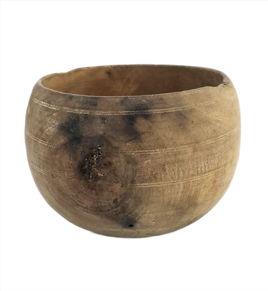 Primitive Wooden Turned Bowl with Side Handle
