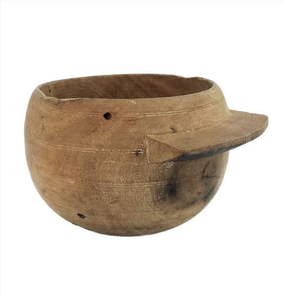 Primitive Wooden Turned Bowl with Side Handle