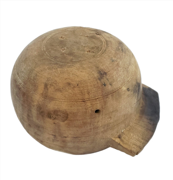 Primitive Wooden Turned Bowl with Side Handle