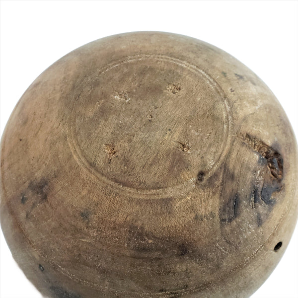 Primitive Wooden Turned Bowl with Side Handle