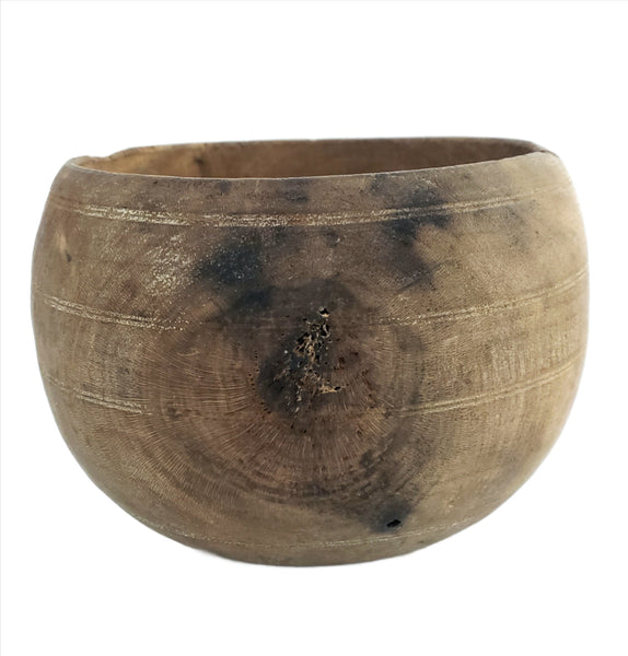 Primitive Wooden Turned Bowl with Side Handle