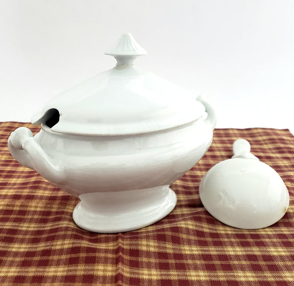 19th Century White Ironstone Gravy Sauce Tureen Ladle & Lid Henry Alcock Repair