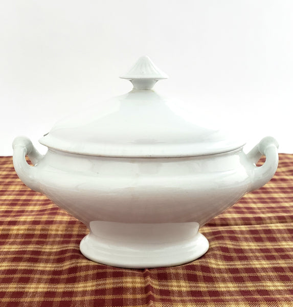 19th Century White Ironstone Gravy Sauce Tureen Ladle & Lid Henry Alcock Repair