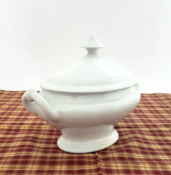 19th Century White Ironstone Gravy Sauce Tureen Ladle & Lid Henry Alcock Repair