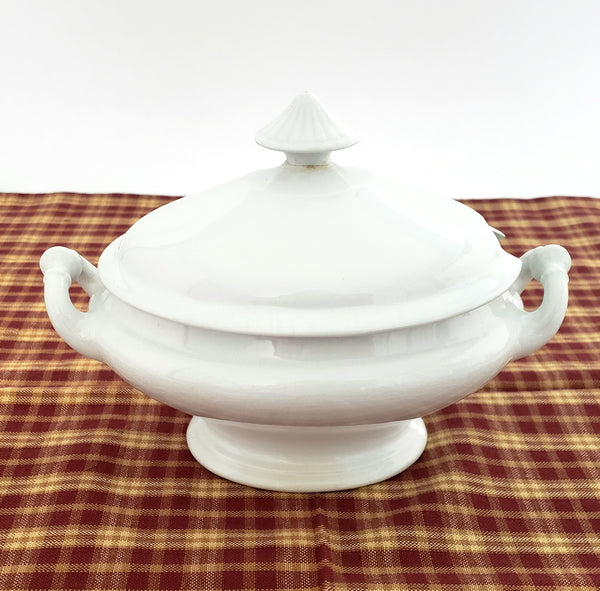 19th Century White Ironstone Gravy Sauce Tureen Ladle & Lid Henry Alcock Repair