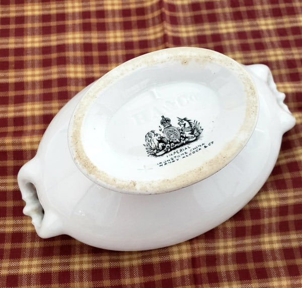 19th Century White Ironstone Gravy Sauce Tureen Ladle & Lid Henry Alcock Repair