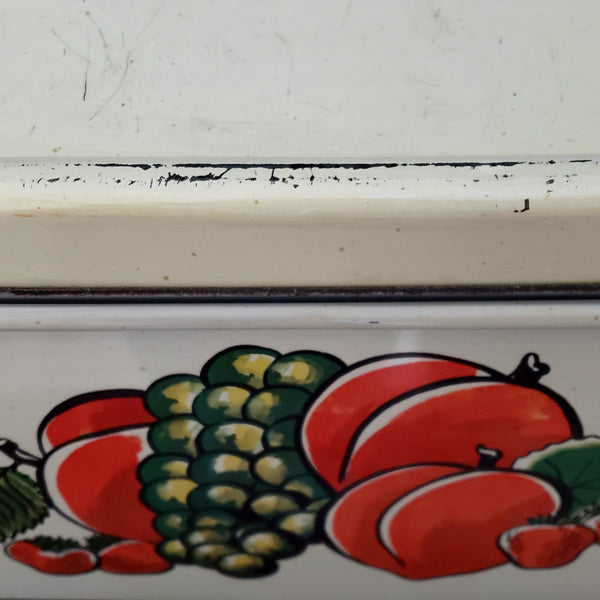 Vintage Decoware Metal Bread Box Fruit Pattern Mid Century