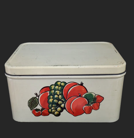 Vintage Decoware Metal Bread Box Fruit Pattern Mid Century