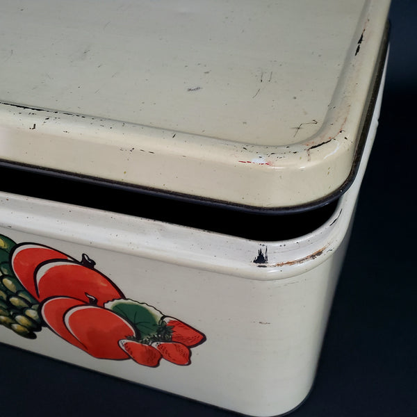 Vintage Decoware Metal Bread Box Fruit Pattern Mid Century